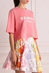 Balmain Футболка из хлопка розовая женская розовая - логотип, свободный крой. 100% хлопок. Страна производитель: Франция. Уход: специализированная чистка - фото 3