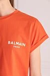 Balmain Футболка из хлопка оранжевая женская - логотип, свободный крой. 100% хлопок. Страна производитель: Франция. Уход: специализированная чистка - фото 5