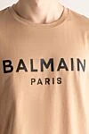 Balmain Футболка из хлопка бежевая мужская - принт логотипа. 100% хлопок. Страна производитель: Франция. Уход: специализированная чистка - фото 5