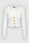 Balmain White viscose and polyester cardigan for women - buttons. Decoration: gold-plated buttons. 83% viscose, 17% polyester. Country of manufacture: Italy. Care: specialized cleaning - photo 1