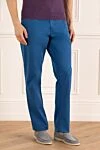 Zilli Men's blue cotton and elastane trousers - 97% cotton, 3% elastane. Closure: button, zipper. three side, two back pockets. Country of manufacture: Italy. Care: specialized cleaning - photo 3