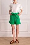 Green cotton shorts for women P.A.R.O.S.H. - Decoration: tie. four pockets. 98% cotton, 2% elastane. zipper, button, belt. Country of manufacture: Italy. Care: specialized cleaning - photo 2