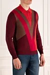 Zilli Long-sleeve polo in silk and cashmere red for men - Combination of two shades, geometric pattern. Long sleeve. 70% cashmere, 30% silk. Closure: Zipper. Country of manufacture: Italy. Care: specialized cleaning - photo 3