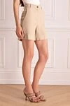 D.Exterior Beige viscose shorts for women - two pockets. 89% viscose, 11% polyester. zipper, button. Country of manufacture: Italy. Care: specialized cleaning - photo 3