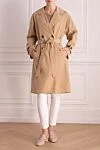 Women's beige polyester coat Peserico - 100% polyester. buttons, belt. two side pockets. Country of manufacture: Italy. Care: specialized cleaning - photo 2