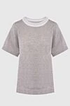 Peserico Gray cotton t-shirt for women - contrasting stripe on the neck. 92% cotton, 8% fiber. Country of manufacture: Italy. Care: specialized cleaning - photo 1