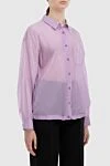 Peserico Purple cotton and silk blouse for women - Decoration: chest pocket. cotton, silk. buttons. Country of manufacture: Italy. Care: specialized cleaning - photo 3