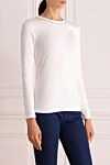 Peserico White cotton jumper for women - contrasting stripe on the neck. 94% cotton, 6% elastane. Country of manufacture: Italy. Care: specialized cleaning - photo 3