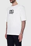 Dolce & Gabbana White cotton T-shirt for men - logo print. 100% cotton. Country of manufacture: Italy. Care: specialized cleaning - photo 3