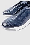 Santoni Blue crocodile leather sneakers for men - logo, contrast sole. 100% crocodile skin. lacing. Country of manufacture: Italy. Care: specialized cleaning - photo 5