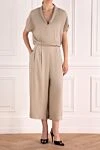 Women's beige viscose jumpsuit Fabiana Filippi - Closure: zipper. 100% viscose. two side pockets. Country of manufacture: Italy. Care: specialized cleaning - photo 2