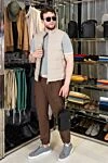 Кроссовки из хлопка серые мужские Brunello Cucinelli - перфорация, контрастная подошва. 89% хлопок, 10% полиамид 1% эластан. шнуровка. Страна производитель: Италия. Уход: специализированная чистка - фото 8