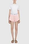 Pink cotton shorts for women MSGM - contrast belt with logo. 100% cotton. elastic belt. Country of manufacture: Italy. Care: specialized cleaning - photo 2