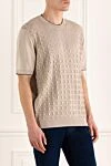 Stefano Ricci Шелково хлопковый джемпер бежевого цвета с фактурным узором - Контрастный узор. Короткий рукав. 60% шёлк, 40% хлопок. Страна производитель: Италия. Уход: специализированная чистка - фото 3