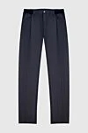 Stefano Ricci Blue cotton and silk pants for men - tucks. 77% cotton, 22% silk, 1% elastane. Closure: button, zipper. two side pockets. Country of origin: Italy. Care: specialized cleaning - photo 1