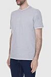 Brunello Cucinelli Gray cotton T-shirt for men - melange, piping on the collar and sleeves. 100% cotton. Country of origin: Italy. Care: specialized cleaning - photo 3
