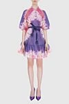 Платье с раме фиолетовое женское Zimmermann - пояс. рукава-буфы, контрастный фантазийный узор. 100% рами. Страна производитель: Италия. Уход: специализированная чистка - фото 2