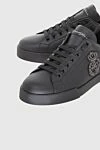 Dolce & Gabbana Black leather sneakers for men - logo, coat of arms. 100% genuine leather. lacing. Country of manufacture: Italy. Care: specialized cleaning - photo 5