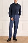 Blue trousers made of natural fabric with a drawstring Stefano Ricci - 43% wool, 32% silk, 17% cashmere, 8% linen. button, zipper, drawstring. two side, two back pockets. Country of origin: Italy. Care: specialized cleaning - photo 2