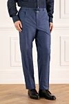 Stefano Ricci Blue trousers made of natural fabric with a drawstring - 43% wool, 32% silk, 17% cashmere, 8% linen. button, zipper, drawstring. two side, two back pockets. Country of origin: Italy. Care: specialized cleaning - photo 3