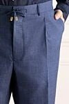 Stefano Ricci Blue trousers made of natural fabric with a drawstring - 43% wool, 32% silk, 17% cashmere, 8% linen. button, zipper, drawstring. two side, two back pockets. Country of origin: Italy. Care: specialized cleaning - photo 5
