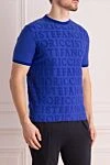 Stefano Ricci Short sleeve jumper made of polyamide and elastane blue for men - brand print. Short sleeve. 81% polyamide, 19% elastane. Country of origin: Italy. Care: specialized cleaning - photo 3