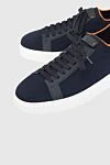 Santoni Blue leather sneakers for men - logo, contrast sole. 100% calfskin. lacing. Country of origin: Italy. Care: specialized cleaning - photo 5