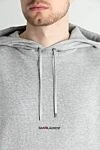 Saint Laurent Gray men's cotton hoodie - Embroidered brand logo. Hood. 100% cotton. Closure: Drawstring. Country of manufacture: Italy. Care: specialized cleaning - photo 5