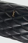 Saint Laurent Әйелдердің қара былғары сөмкесі - сәндік тігістер, алтындатылған металл логотип.. Қысқыш: магнитті түйме. Құрамы: 100% шынайы былғары. Шығарылған елі: Франция. Күтім: арнайы тазалау - фото 5