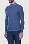 Cesare di Napoli Men's jumper with a high stand-up collar made of wool, blue - High collar stand. 100% wool. Country of manufacture: Italy. Care: specialized cleaning - photo 3