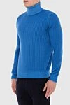 Cesare di Napoli Men's blue wool golf - Rib. High neck. 100% wool. Country of manufacture: Italy. Care: specialized cleaning - photo 3