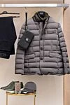 Men's down jacket made of polyamide and polyurethane, gray Moorer - Hood. 88% polyamide, 12% polyurethane. Closure: Buttons, zipper. Two side pockets, two inside pockets. Country of origin: Italy. Care: specialized cleaning - photo 8