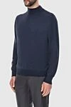 Gran Sasso Men's jumper with a high stand-up collar made of wool, blue - High collar stand. 100% wool. Country of manufacture: Italy. Care: specialized cleaning - photo 3