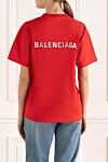 Футболка из хлопка красная женская Balenciaga - логотип. 100% хлопок. Страна производитель: Франция. Уход: специализированная чистка - фото 4