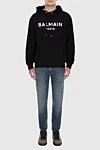 Кофта спортивная черная мужская Balmain - Логотип Balmain. капюшон. 100% хлопок. Страна производитель: Франция. Уход: специализированная чистка - фото 2