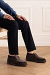 Лоферы из нубука коричневые мужские Santoni - внутренняя отделка натуральный мех. 100% нубук . Страна производитель: Италия. Уход: специализированная чистка - фото 2