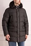 Moorer Men's down jacket made of polyamide black - Hood with fur. 100% polyamide. Closure: Zipper, buttons. Two side pockets. Lining: 100% natural fur. Country of manufacture: Italy. Care: specialized cleaning - photo 3