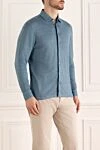 Gran Sasso Men's blue linen and elastane shirt - 97% linen, 3% elastane. Closure: buttons. Country of manufacture: Italy. Care: specialized cleaning - photo 3