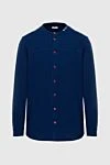 Kiton Men's blue cotton and elastane shirt - Extras: no collar. Composition: 89% cotton, 11% elastane. Clasp: buttons. Country of manufacture: Italy. Care: specialized cleaning - photo 1