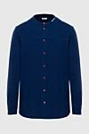 Kiton Blue cotton and elastane shirt for men - no collar. 89% cotton, 11% elastane. buttons. Country of origin: Italy. Care: specialized cleaning - photo 1