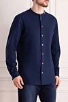 Kiton Men's blue cotton and elastane shirt - Extras: no collar. Composition: 89% cotton, 11% elastane. Clasp: buttons. Country of manufacture: Italy. Care: specialized cleaning - photo 3