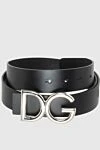 Dolce & Gabbana Black leather belt for men - DG logo buckle:. Plate buckle and mushroom closure Single loop belt clip. External composition: 100% Calfskin. Internal 100% Calfskin. Size: Belt width 25 mm. Country of origin: Italy. Care: specialized cleaning - photo 1
