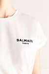 Balmain White cotton T-shirt for women - logo. 100% cotton. Country of manufacture: Italy. Care: specialized cleaning - photo 5