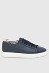 Santoni Blue leather sneakers for men - logo. 100% leather. lacing. Country of manufacture: Italy. Care: specialized cleaning - photo 1