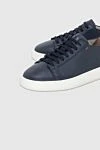 Santoni Blue leather sneakers for men - logo. 100% leather. lacing. Country of manufacture: Italy. Care: specialized cleaning - photo 5