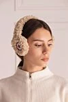 Women's beige fur headphones with logo Dior - logo. 100% natural fur. Country of origin: France. Care: specialized cleaning - photo 2