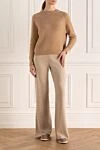 Cashmere beige pants for women Loro Piana - free cut, slits on the legs. 100% cashmere. elastic belt. Country of origin: Italy. Care: specialized cleaning - photo 2