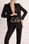 Сумка черная женская Balmain - позолоченный логотип, принт. хлопок, полиэстер, натуральная кожа. Страна производитель: Италия. Уход: специализированная чистка - фото 2