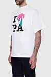 Palm Angels White cotton T-shirt for men - picture print 100% cotton. Country of manufacture: Italy. Care: specialized cleaning - photo 3