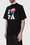 Palm Angels Black cotton T-shirt for men - picture print 100% cotton. Country of manufacture: Italy. Care: specialized cleaning - photo 3